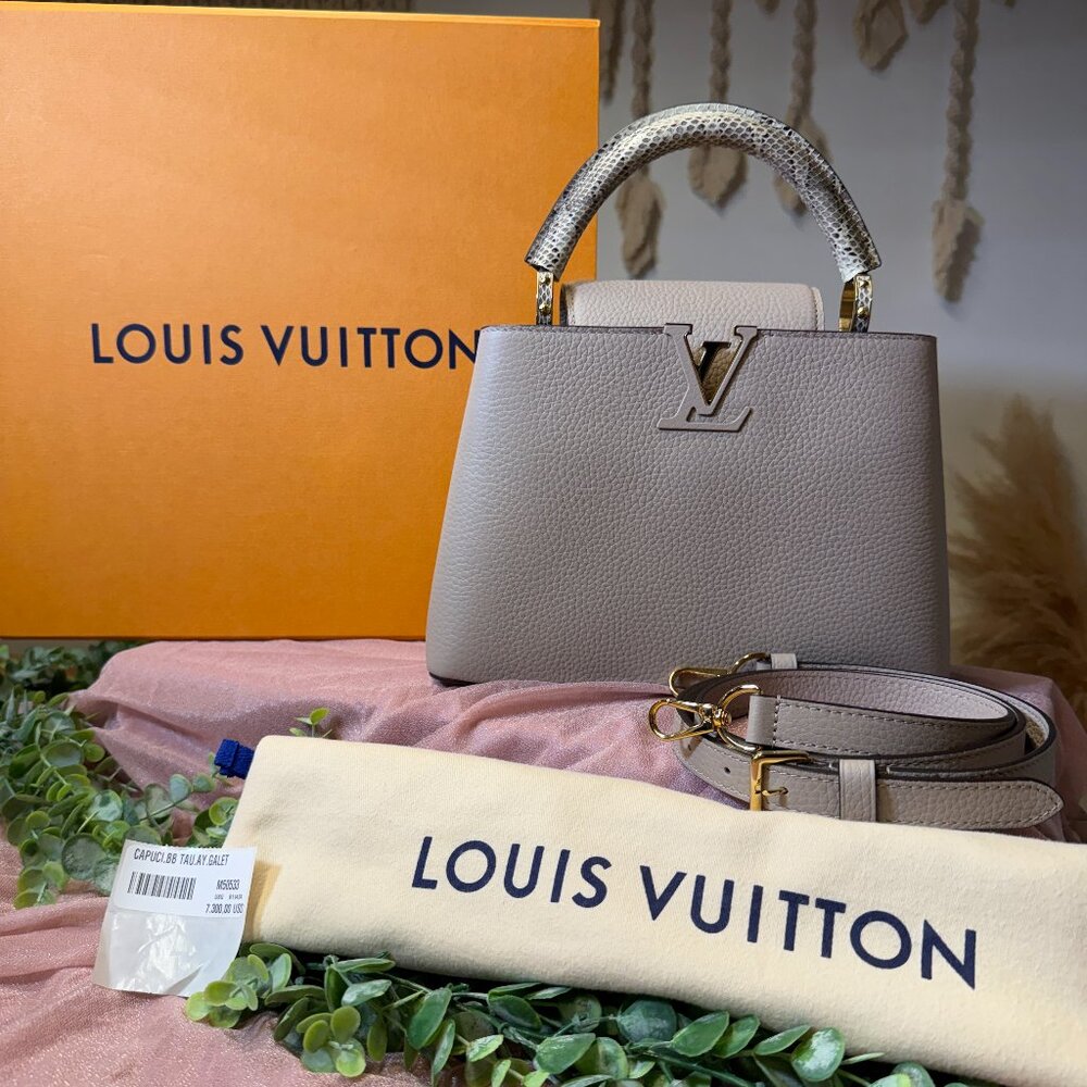 SOLD - NWT Louis Vuitton Capucines BB Bag in Galet Gray